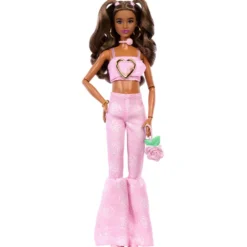 Barbie Deluxe Style Muñeca nº 12 con Top Corto de Denim Rosa y Vaqueros Acampanados