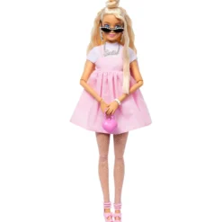 Barbie Deluxe Style Muñeca nº 3 Rubia con Vestido Rosa con Lado Grande y Accesorios