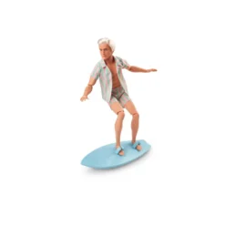 Barbie The Movie Muñeco Ken con Conjunto de Playa a Rayas Rosa y Verde Pastel, Tabla de Surf y Zapatillas