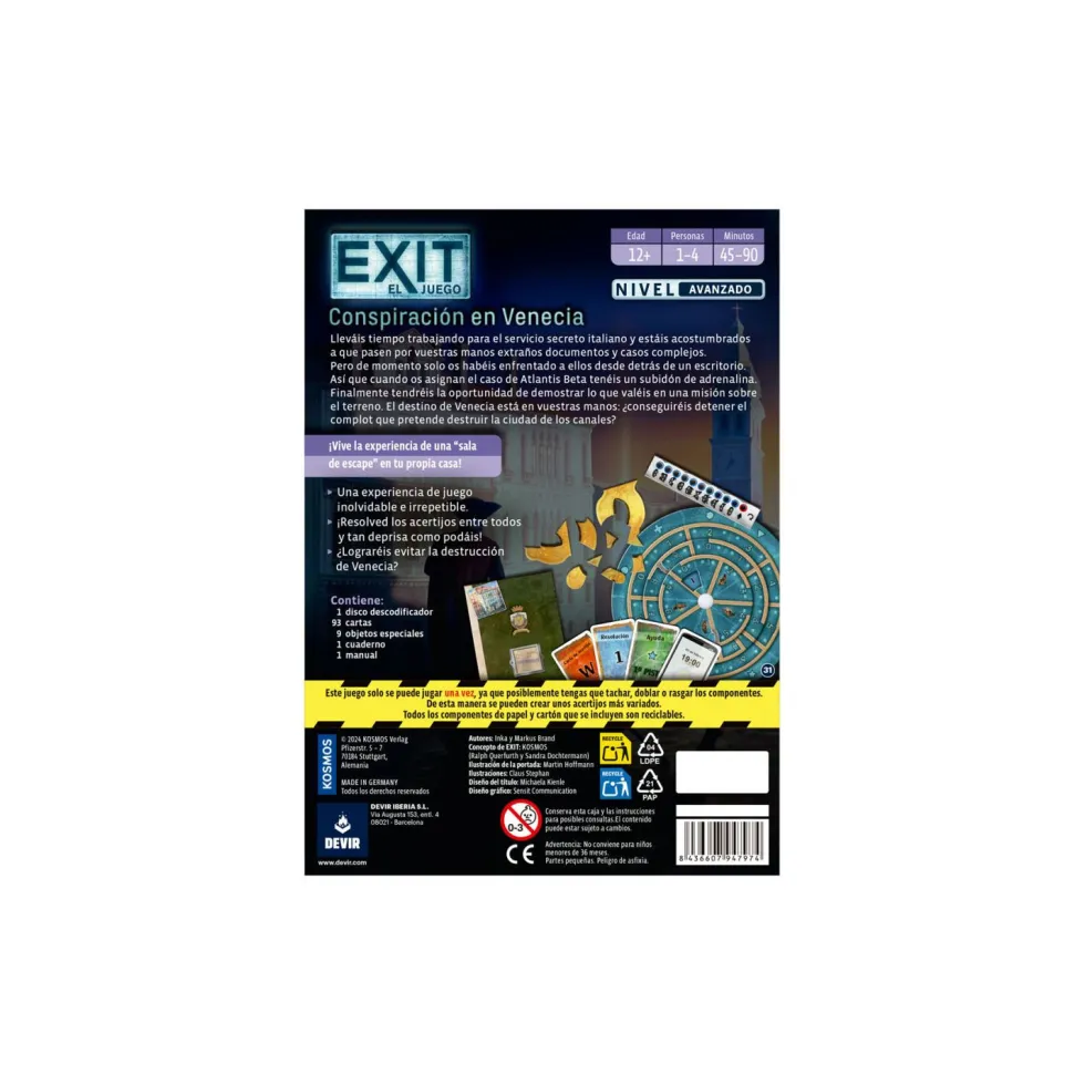 Devir Exit: Conspiración en Venecia Juego de Mesa