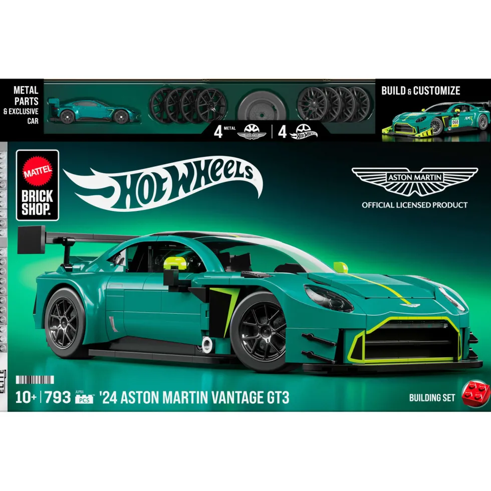 Mattel Brick Shop Hot Wheels Juego de construcción del Aston Martin Vintage GT3 de 2024 793 Piezas