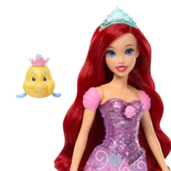 Mattel Disney Princess Muñeca Ariel Transformable con Figura Flounder y Accesorios