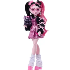 Monster High Muñeca Draculaura con Vestido con Lazos, Murciélago Mascota Count Fabulous y 7 Accesorios