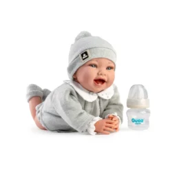 Muñecas Guca Bebé con Peso Zuri con Camisa, Braguita, Chaqueta, Gorro de Lana, Biberón y Calcetines