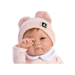 Muñecas Guca Bebé Reborn Alba Pelo Natural con Polaina Blancca y Jersey de Lana Rosa con Dudú y Cojín