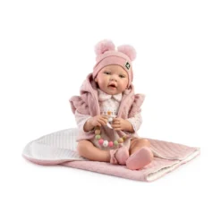 Muñecas Guca Bebé Reborn Candela Pelele Rosa con Chaleco, Gorro y Mantita