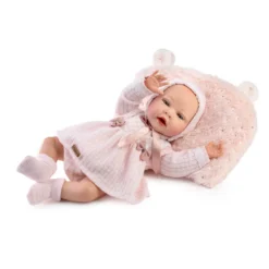 Muñecas Guca Bebé Reborn Giselle con Vestido Rosa de Lana con Capota y Cojín
