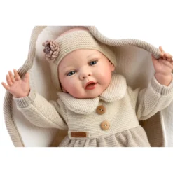 Muñecas Guca Bebé Reborn Montessori Nuria con Pelele de Lana Beig, Diadema y Mantita