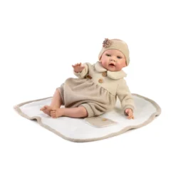 Muñecas Guca Bebé Reborn Montessori Nuria con Pelele de Lana Beig, Diadema y Mantita