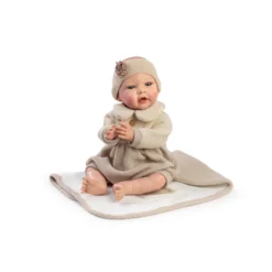 Muñecas Guca Bebé Reborn Montessori Nuria con Pelele de Lana Beig, Diadema y Mantita