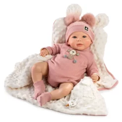 Muñecas Guca Bebé Reborn Sofía con Pelele Rosa de Lana y Mantita Rosa y Beig