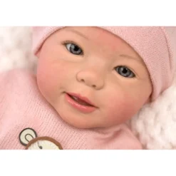 Muñecas Guca Bebé Reborn Sofía con Pelele Rosa de Lana y Mantita Rosa y Beig