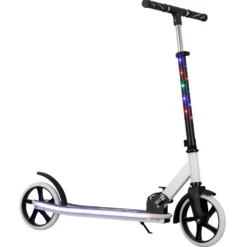 Patinete Urbano Blanco Plegable de Dos Ruedas Grandes con Luces LED
